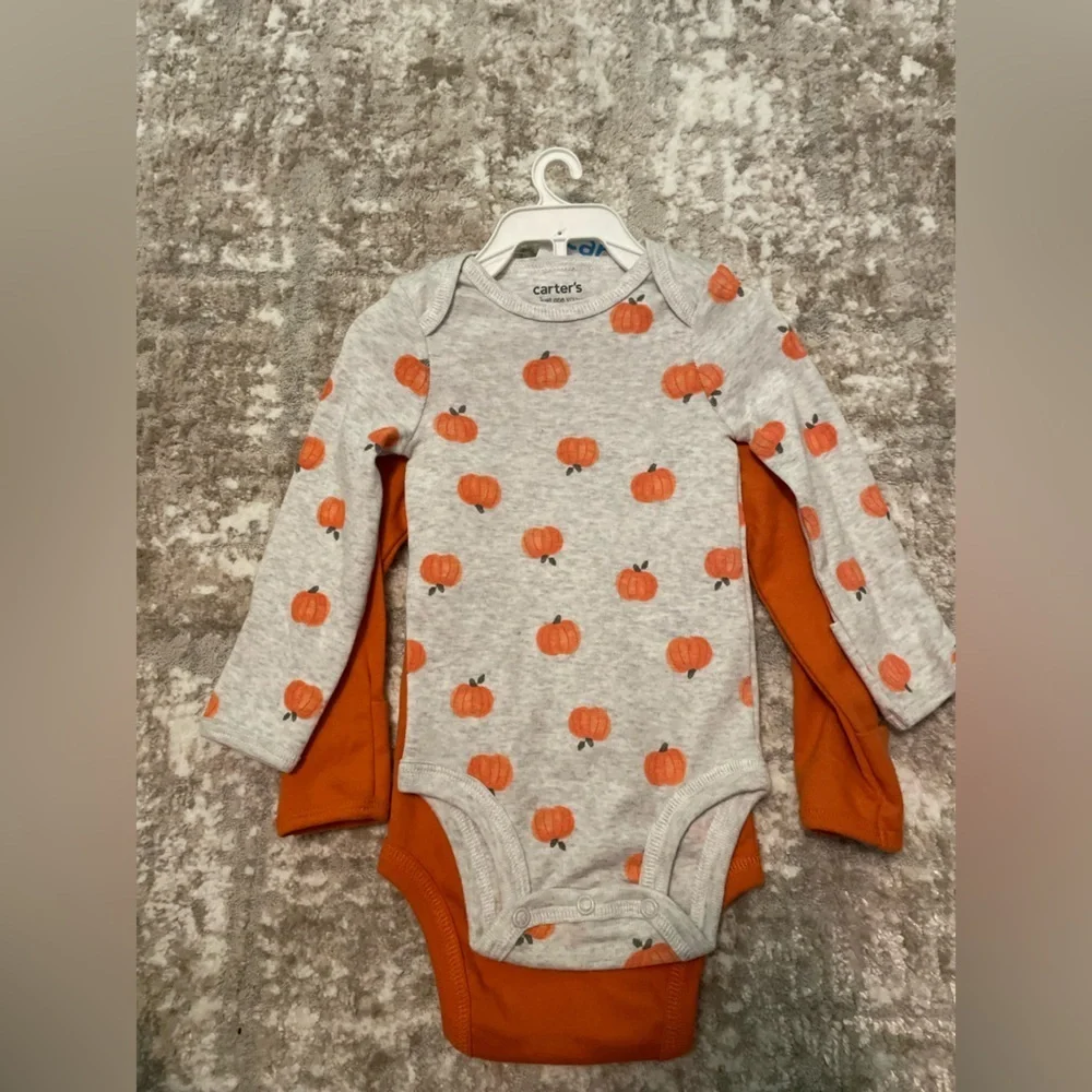 Carter's Pumpkin Orange My First Halloween Bodysuit set of 2 size 3M -NWT